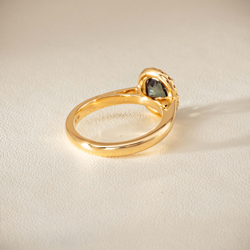 18ct Yellow Gold 2.03ct Green Sapphire & Diamond Nina Ring