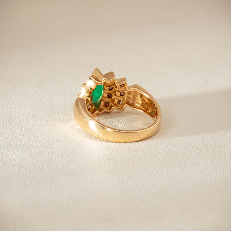 Deja Vu 14ct Marquise Emerald & Diamond Ring - Ring - Walker & Hall