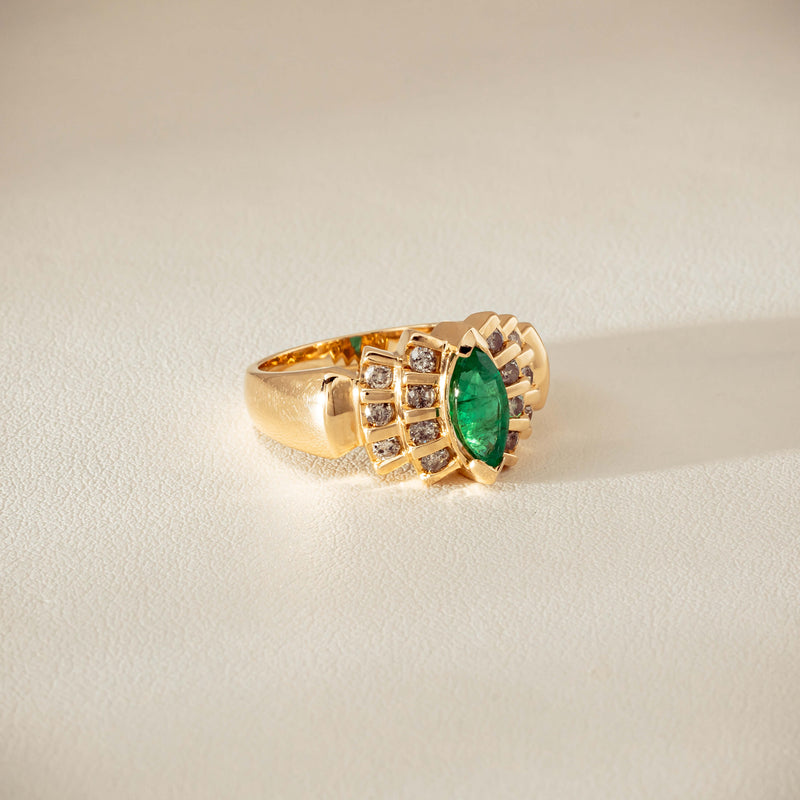 Deja Vu 14ct Marquise Emerald & Diamond Ring - Ring - Walker & Hall