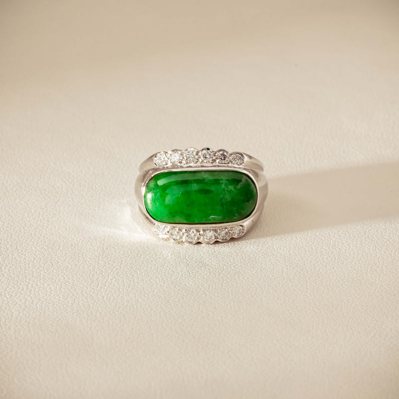 Deja Vu 18ct White Gold Jade & Diamond Ring - Ring - Walker & Hall