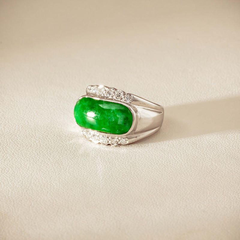 Deja Vu 18ct White Gold Jade & Diamond Ring - Ring - Walker & Hall
