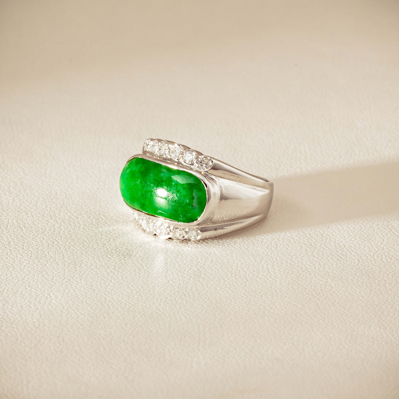Deja Vu 18ct White Gold Jade & Diamond Ring - Ring - Walker & Hall
