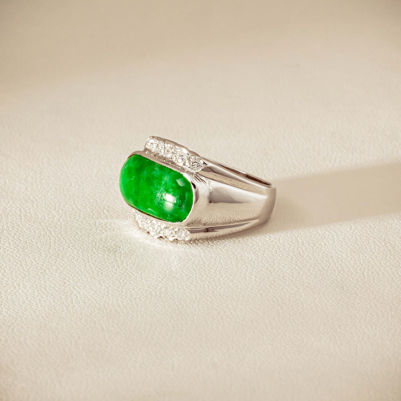 Deja Vu 18ct White Gold Jade & Diamond Ring - Ring - Walker & Hall