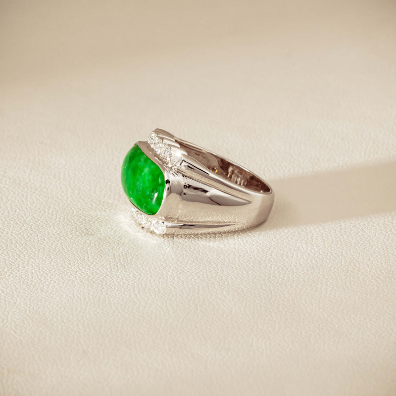 Deja Vu 18ct White Gold Jade & Diamond Ring - Ring - Walker & Hall