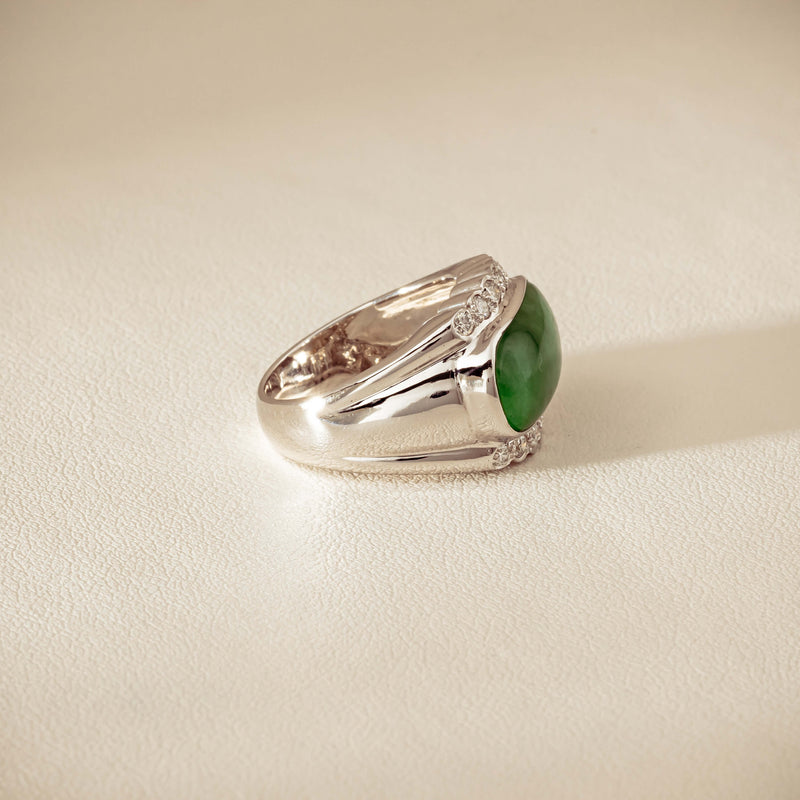 Deja Vu 18ct White Gold Jade & Diamond Ring - Ring - Walker & Hall