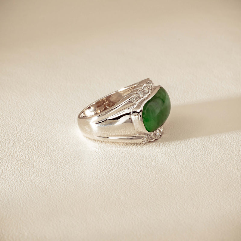 Deja Vu 18ct White Gold Jade & Diamond Ring - Ring - Walker & Hall