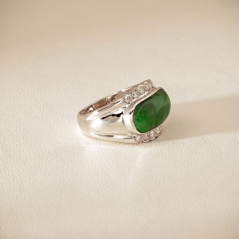 Deja Vu 18ct White Gold Jade & Diamond Ring - Ring - Walker & Hall