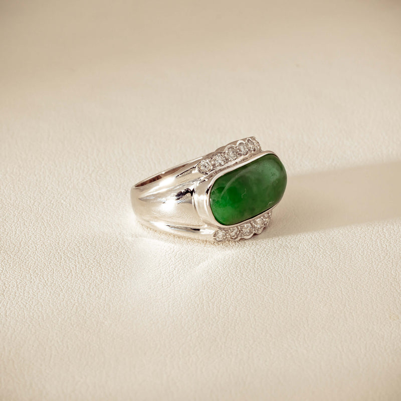 Deja Vu 18ct White Gold Jade & Diamond Ring - Ring - Walker & Hall