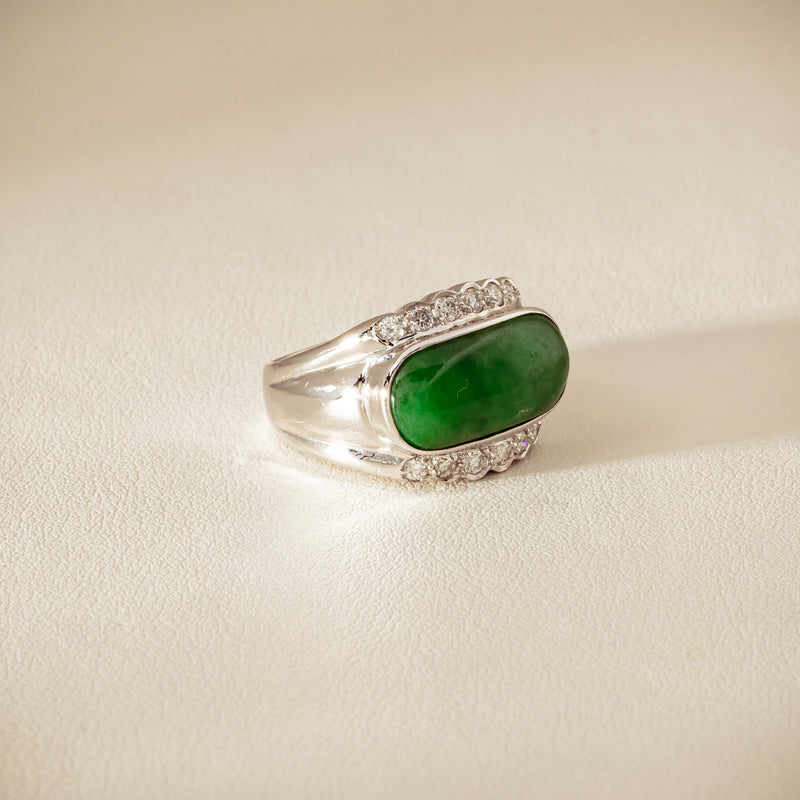 Deja Vu 18ct White Gold Jade & Diamond Ring - Ring - Walker & Hall