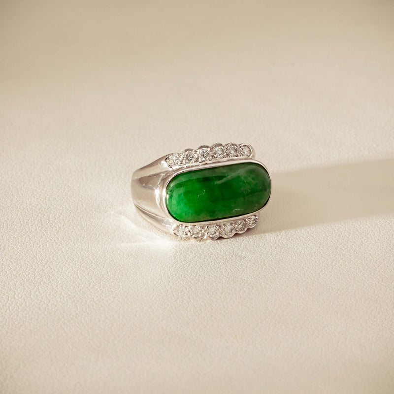 Deja Vu 18ct White Gold Jade & Diamond Ring - Ring - Walker & Hall