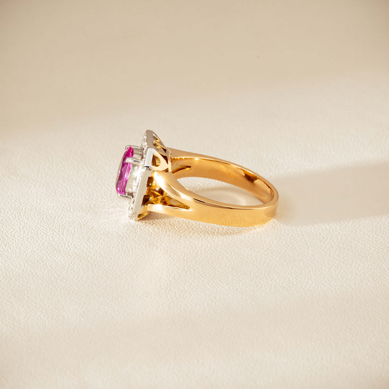 Deja Vu 18ct Yellow Gold 2.00ct Pink Sapphire Halo Ring - Ring - Walker & Hall