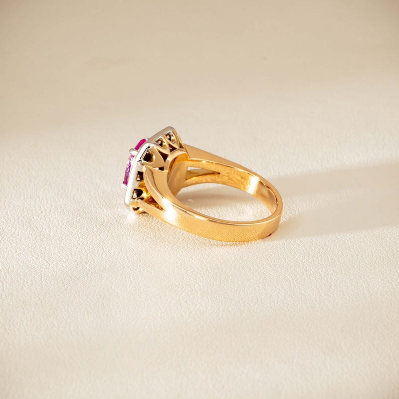 Deja Vu 18ct Yellow Gold 2.00ct Pink Sapphire Halo Ring - Ring - Walker & Hall