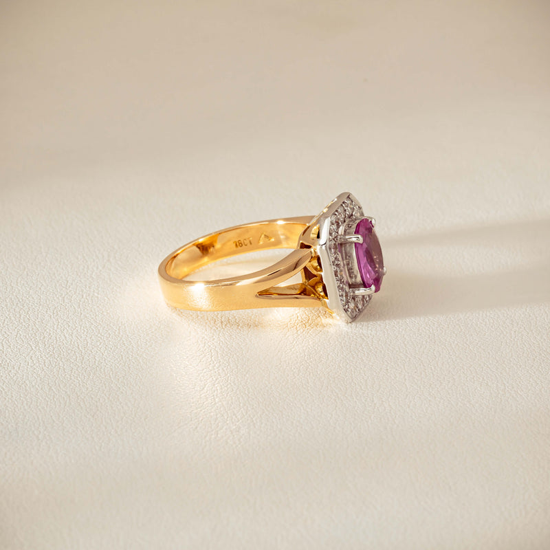 Deja Vu 18ct Yellow Gold 2.00ct Pink Sapphire Halo Ring - Ring - Walker & Hall
