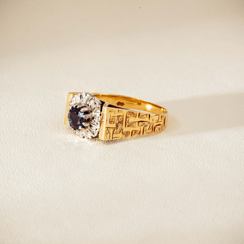 Vintage 18ct Yellow Gold Sapphire & Diamond Cluster Ring