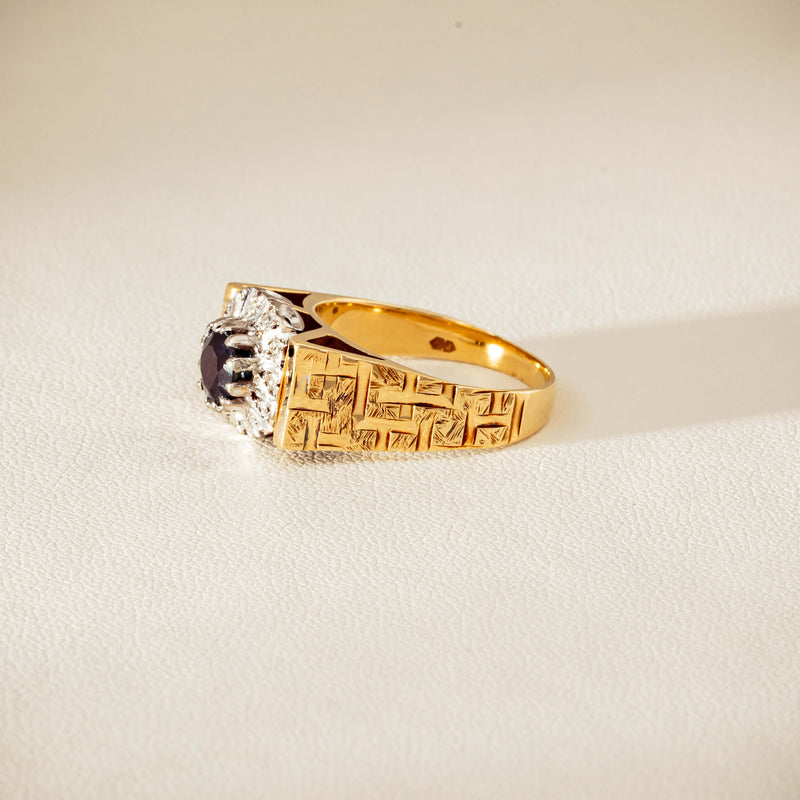 Vintage 18ct Yellow Gold Sapphire & Diamond Cluster Ring