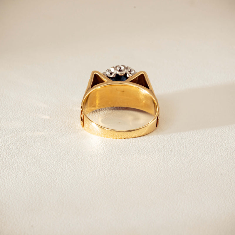 Vintage 18ct Yellow Gold Sapphire & Diamond Cluster Ring