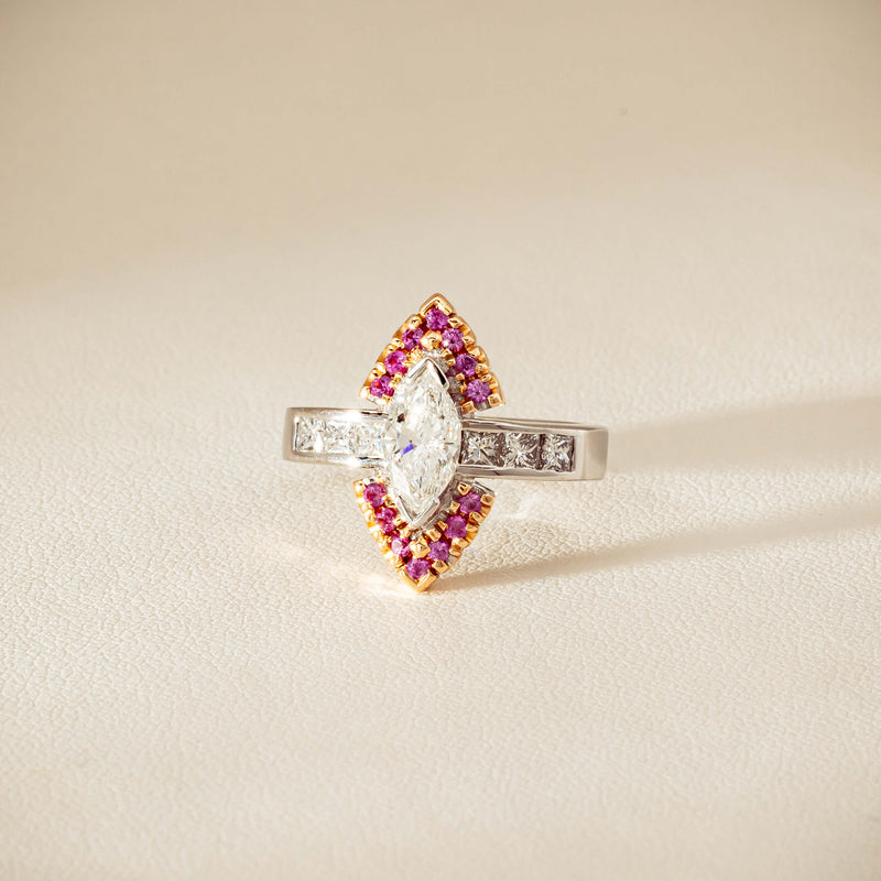 Deja Vu 18ct Bi-Tone Gold Diamond & Pink Sapphire Ring - Ring - Walker & Hall
