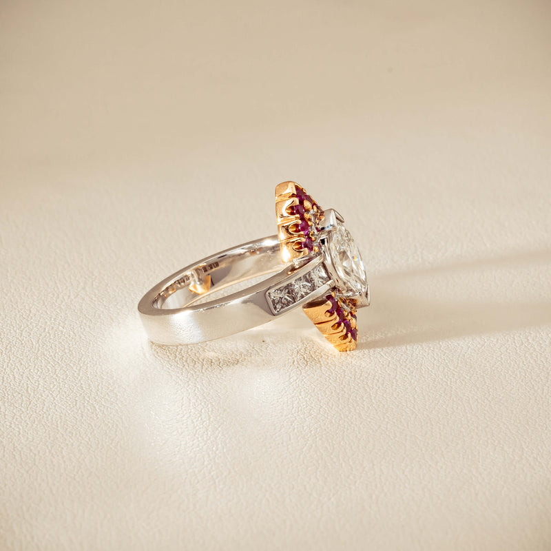 Deja Vu 18ct Bi-Tone Gold Diamond & Pink Sapphire Ring - Ring - Walker & Hall