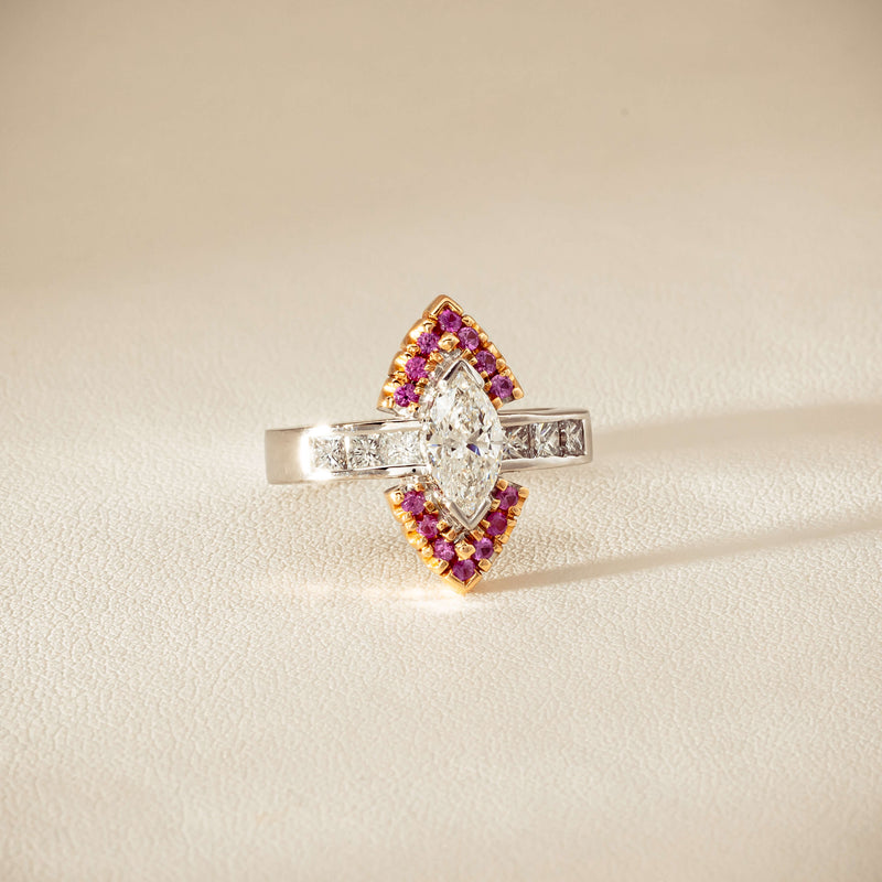 Deja Vu 18ct Bi-Tone Gold Diamond & Pink Sapphire Ring - Ring - Walker & Hall