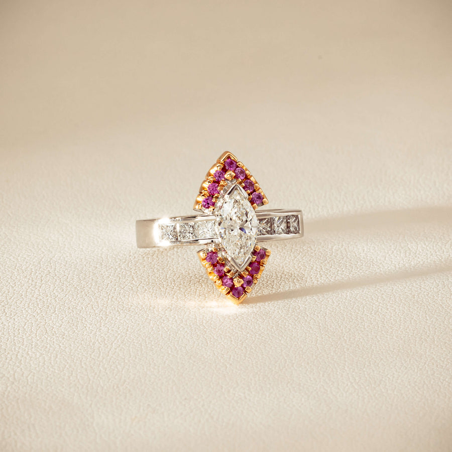 Deja Vu 18ct Bi-Tone Gold Diamond & Pink Sapphire Ring - Ring - Walker & Hall