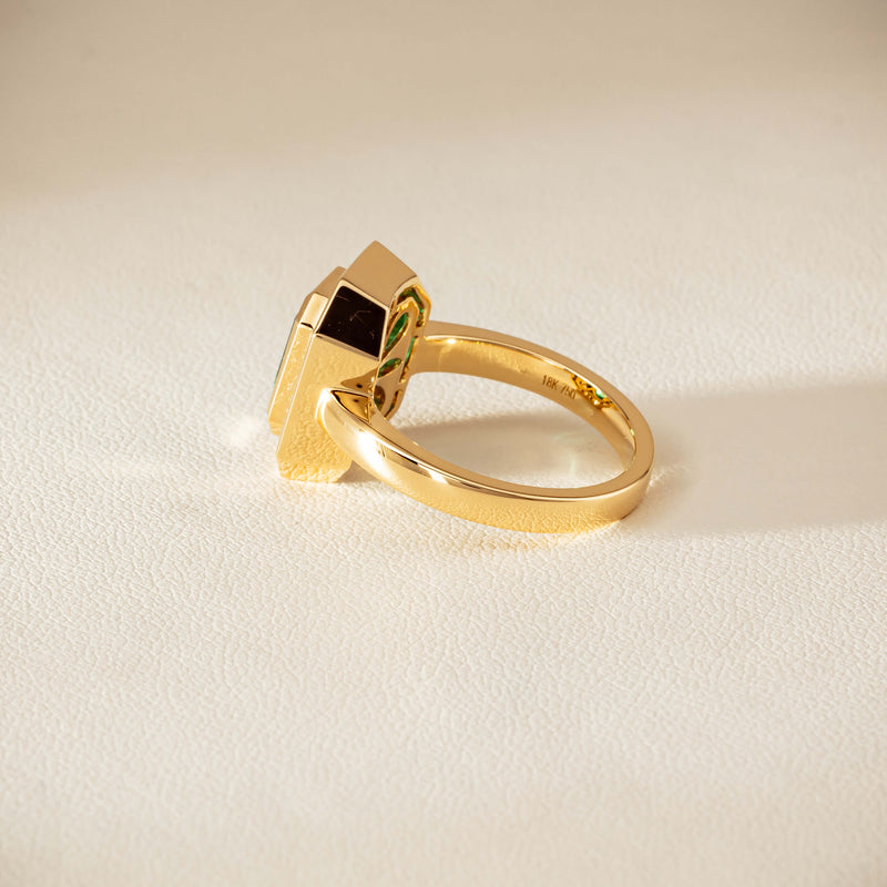18ct Yellow Gold 2.26ct Emerald & Diamond Halo Ring