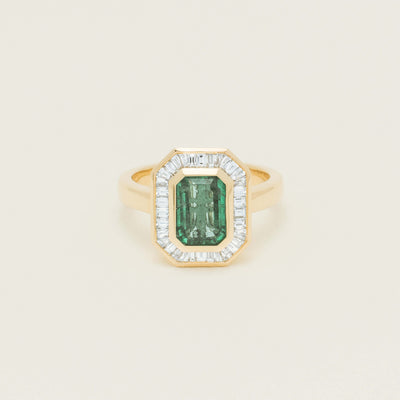 18ct Yellow Gold 2.26ct Emerald & Diamond Halo Ring