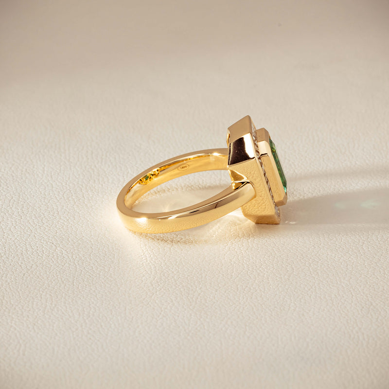 18ct Yellow Gold 2.26ct Emerald & Diamond Halo Ring