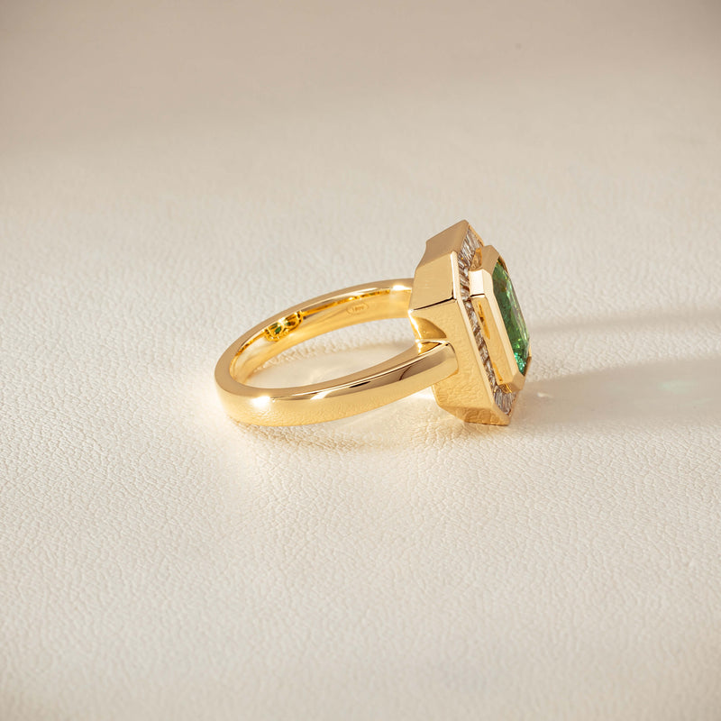 18ct Yellow Gold 2.26ct Emerald & Diamond Halo Ring