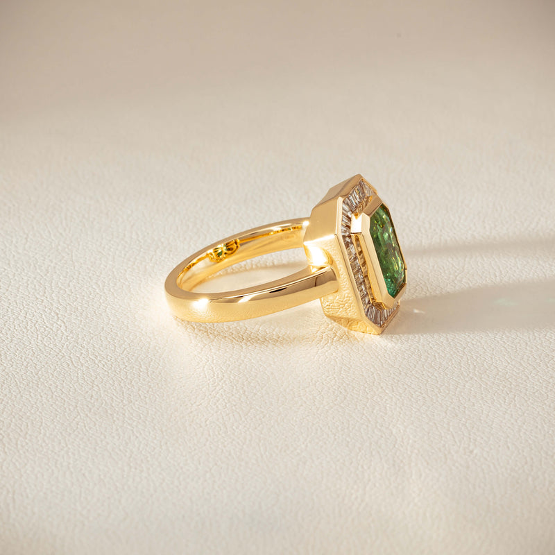 18ct Yellow Gold 2.26ct Emerald & Diamond Halo Ring