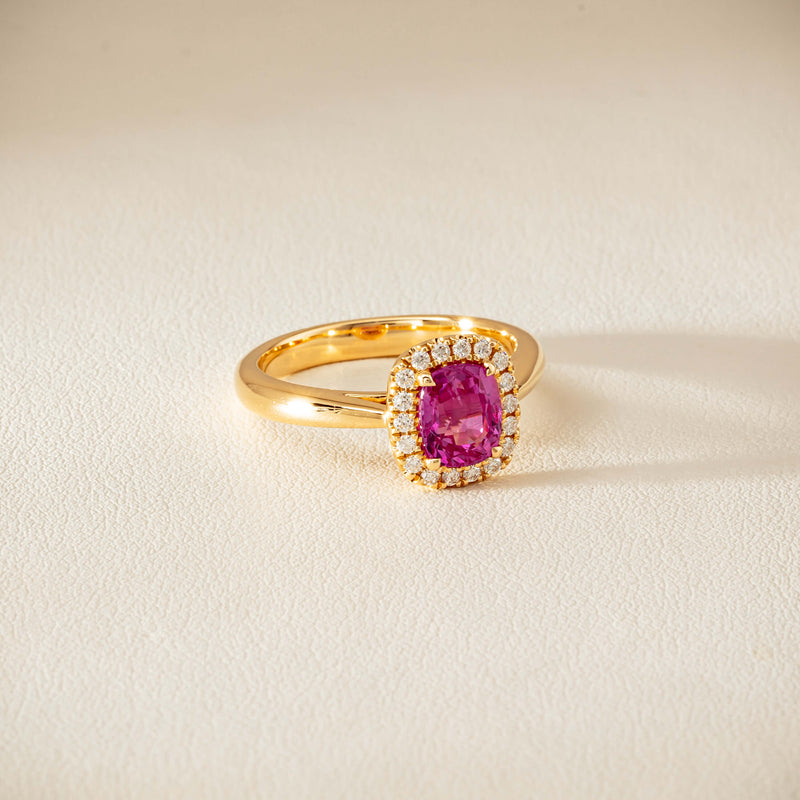 18ct Yellow Gold 1.50ct Pink Sapphire & Diamond Nina Ring