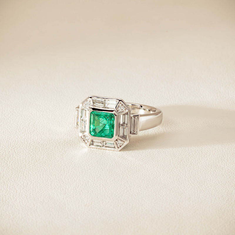 Platinum 1.68ct Emerald & Diamond Magritte Ring