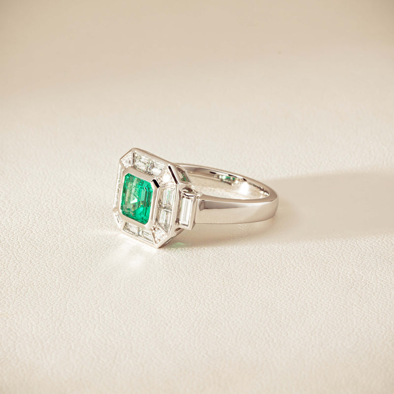 Platinum 1.68ct Emerald & Diamond Magritte Ring