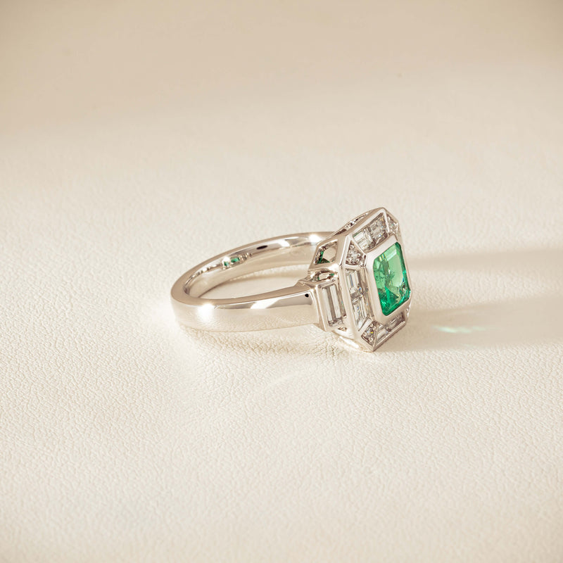 Platinum 1.68ct Emerald & Diamond Magritte Ring