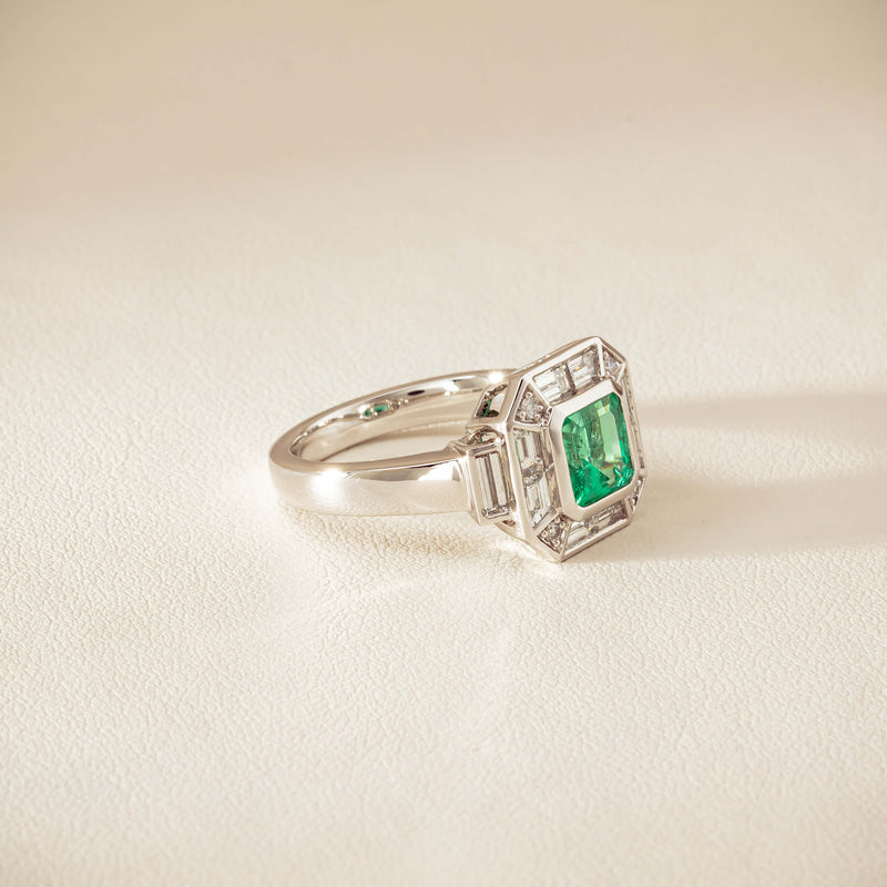 Platinum 1.68ct Emerald & Diamond Magritte Ring