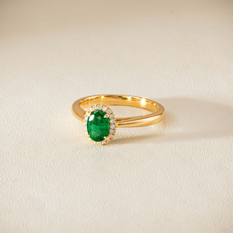 18ct Yellow Gold .78ct Emerald & Diamond Nina Ring