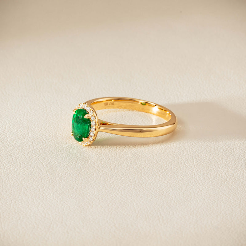 18ct Yellow Gold .78ct Emerald & Diamond Nina Ring