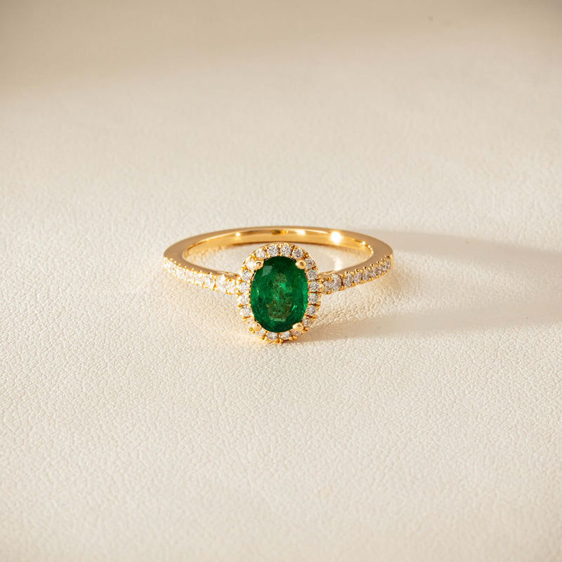 18ct Yellow Gold .72ct Emerald Diamond Mini Sierra Ring