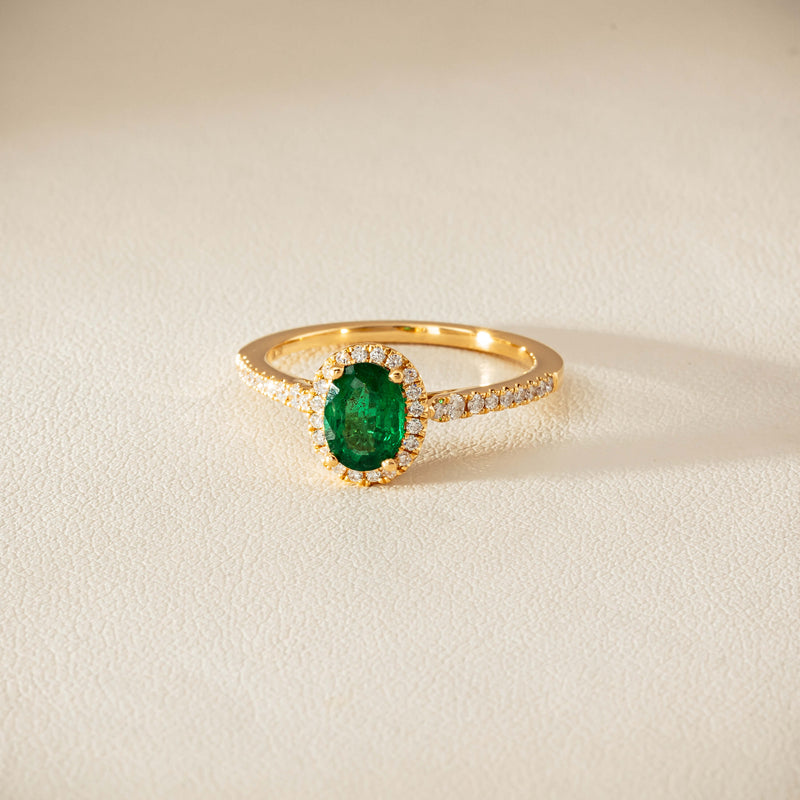 18ct Yellow Gold .72ct Emerald Diamond Mini Sierra Ring
