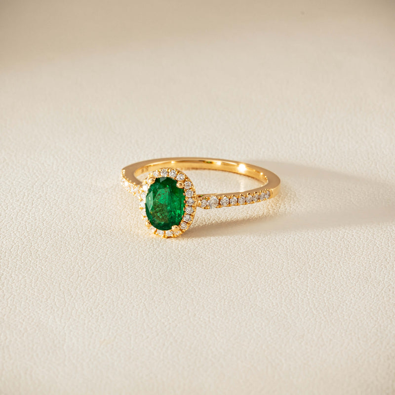 18ct Yellow Gold .72ct Emerald Diamond Mini Sierra Ring