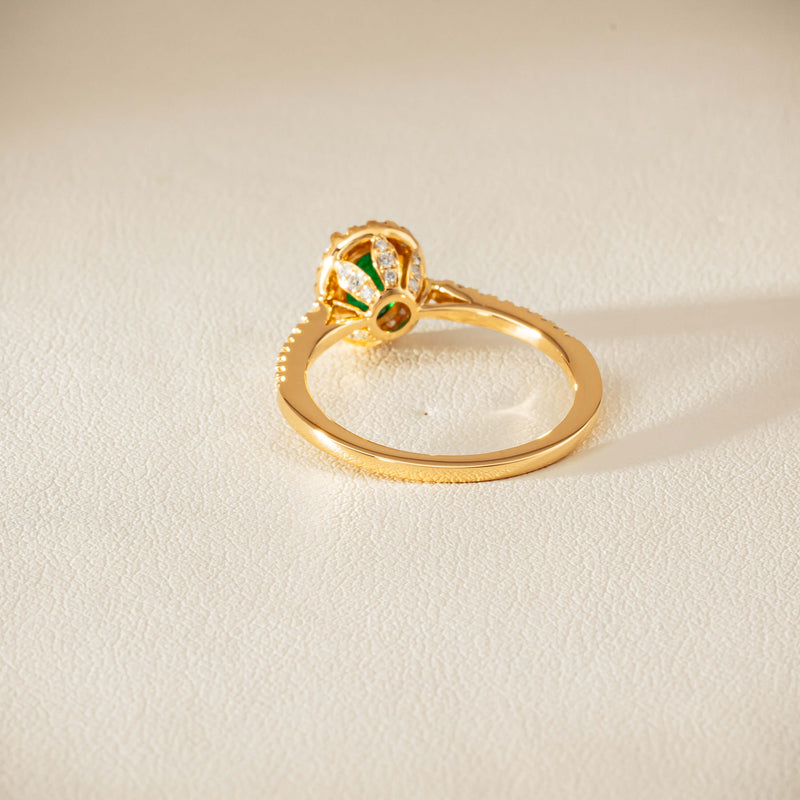 18ct Yellow Gold .72ct Emerald Diamond Mini Sierra Ring