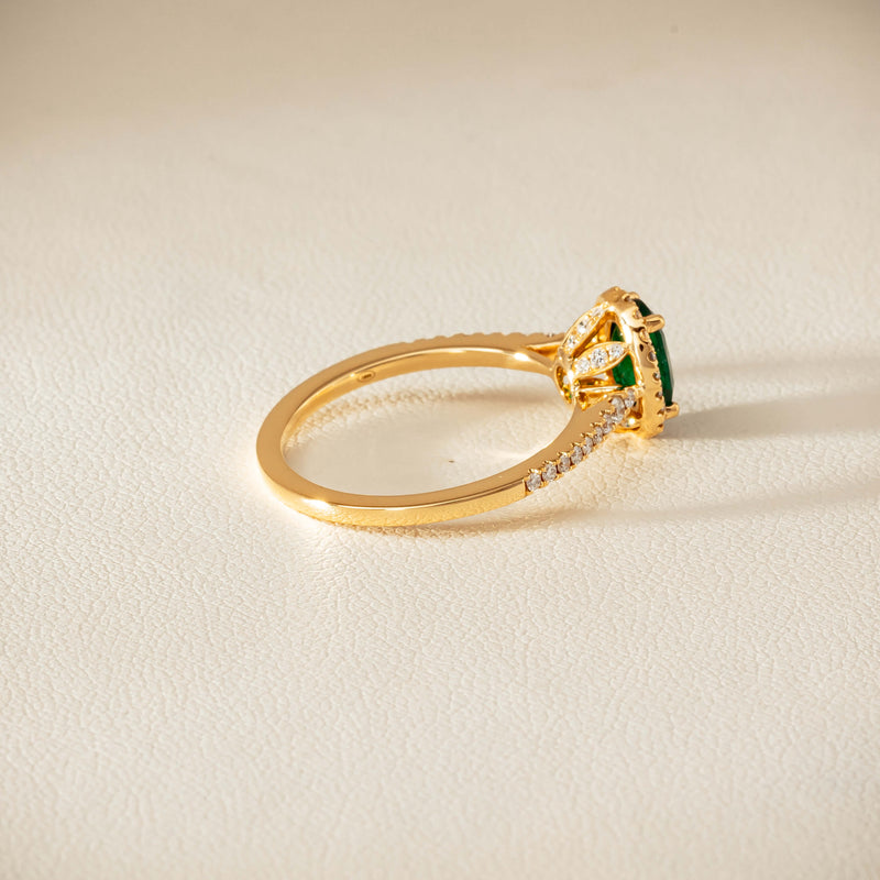 18ct Yellow Gold .72ct Emerald Diamond Mini Sierra Ring