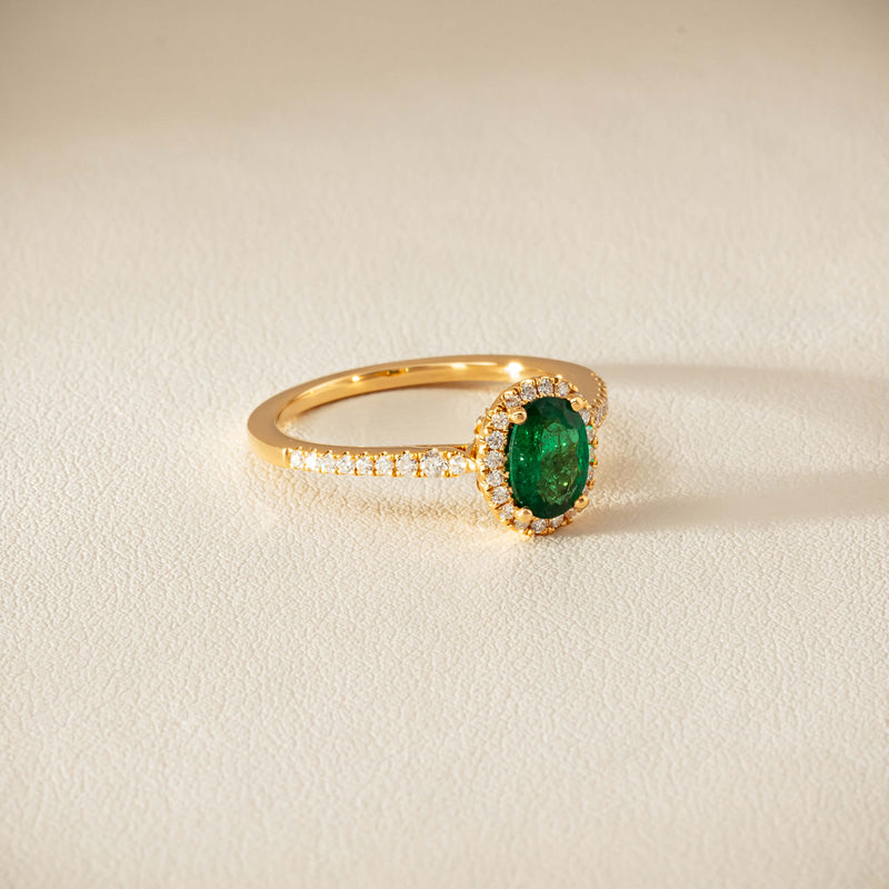 18ct Yellow Gold .72ct Emerald Diamond Mini Sierra Ring