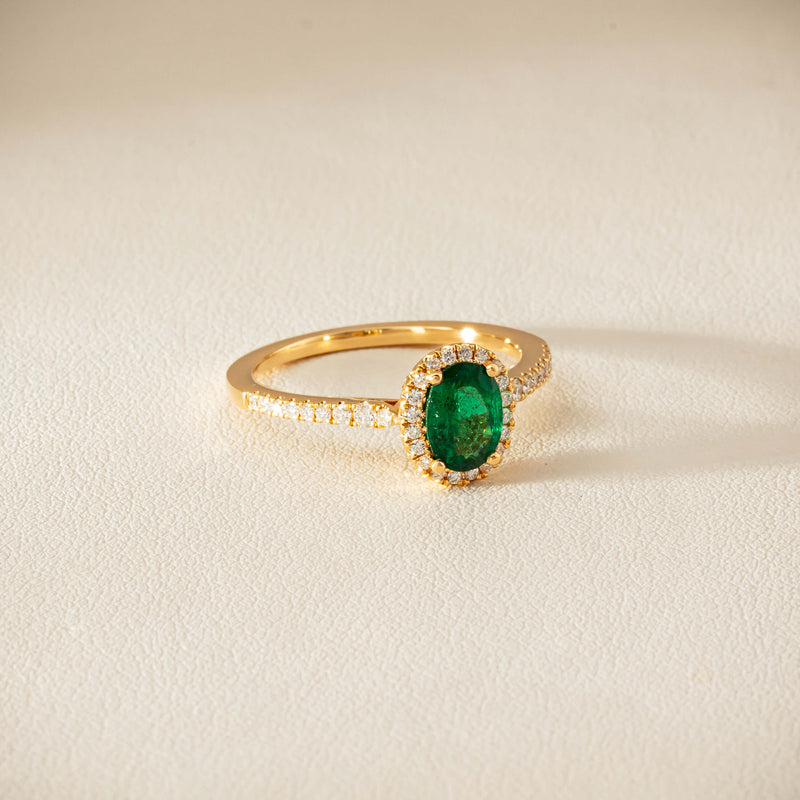 18ct Yellow Gold .72ct Emerald Diamond Mini Sierra Ring