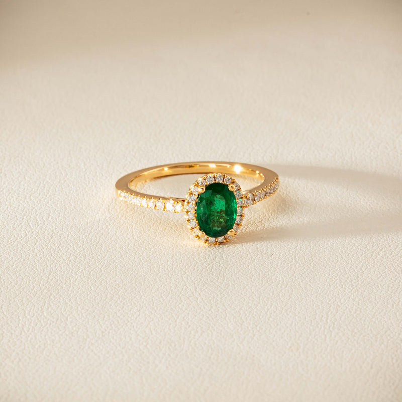 18ct Yellow Gold .72ct Emerald Diamond Mini Sierra Ring