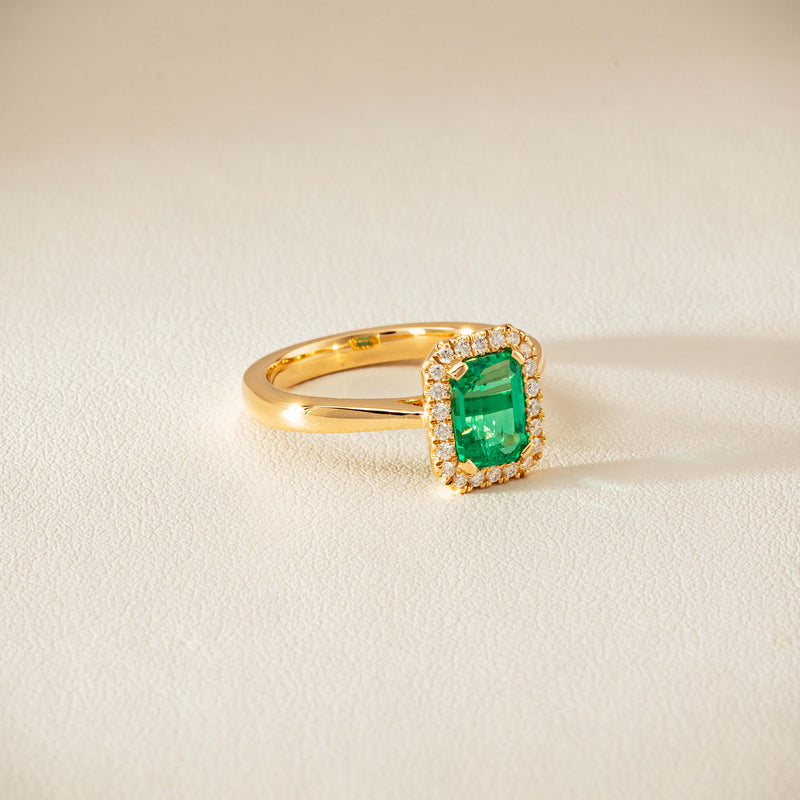 18ct Yellow Gold 1.38ct Emerald & Diamond Nina Ring
