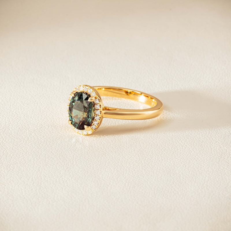 18ct Yellow Gold 2.37ct Green Sapphire & Diamond Nina Ring