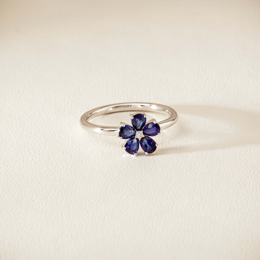 18ct White Gold Sapphire & Diamond Forget-Me-Not Ring
