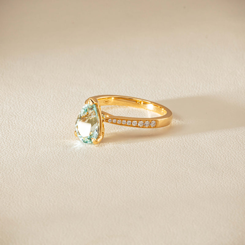18ct Yellow Gold 1.78ct Aquamarine & Diamond Zenith Ring - Ring - Walker & Hall