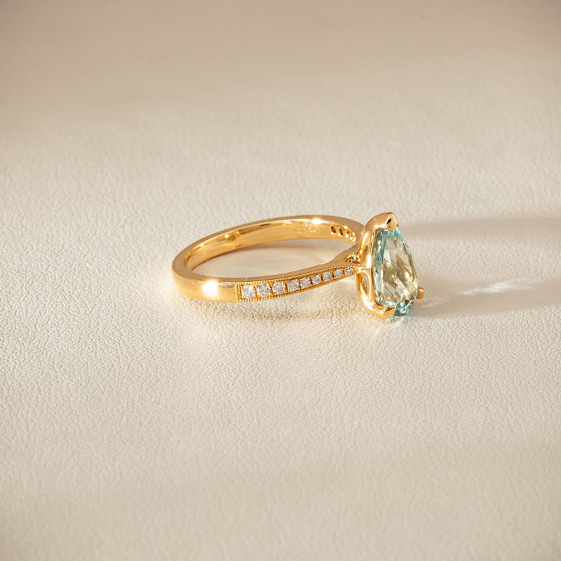 18ct Yellow Gold 1.78ct Aquamarine & Diamond Zenith Ring - Ring - Walker & Hall