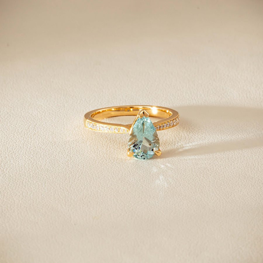 18ct Yellow Gold 1.78ct Aquamarine & Diamond Zenith Ring - Ring - Walker & Hall